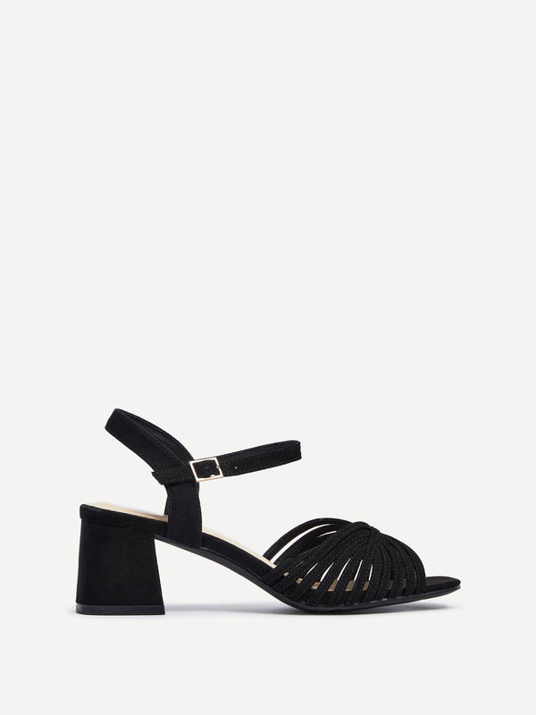 linzi Black Suede Block Heel With Strappy Upper