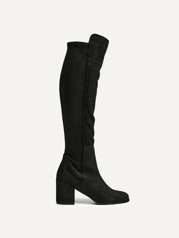 Linzi Black Suede Block Heeled Knee High Boot