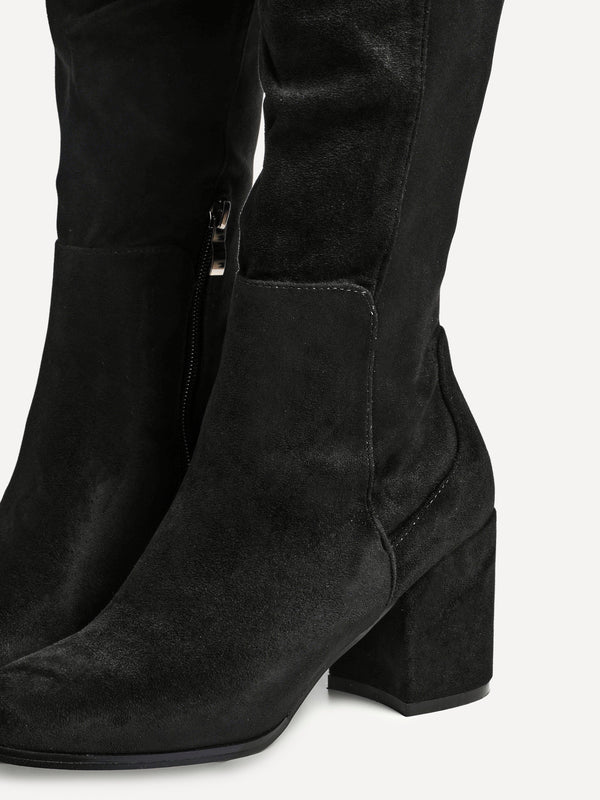 Linzi Black Suede Block Heeled Knee High Boot