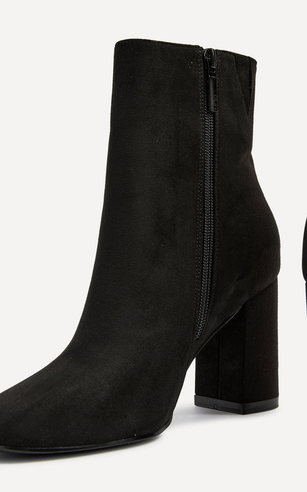 Linzi Black Suede Classic Block Heeled Ankle Boot