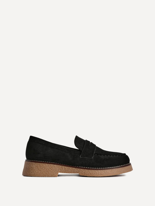 Linzi Black Suede Classic Loafer With Front Tab