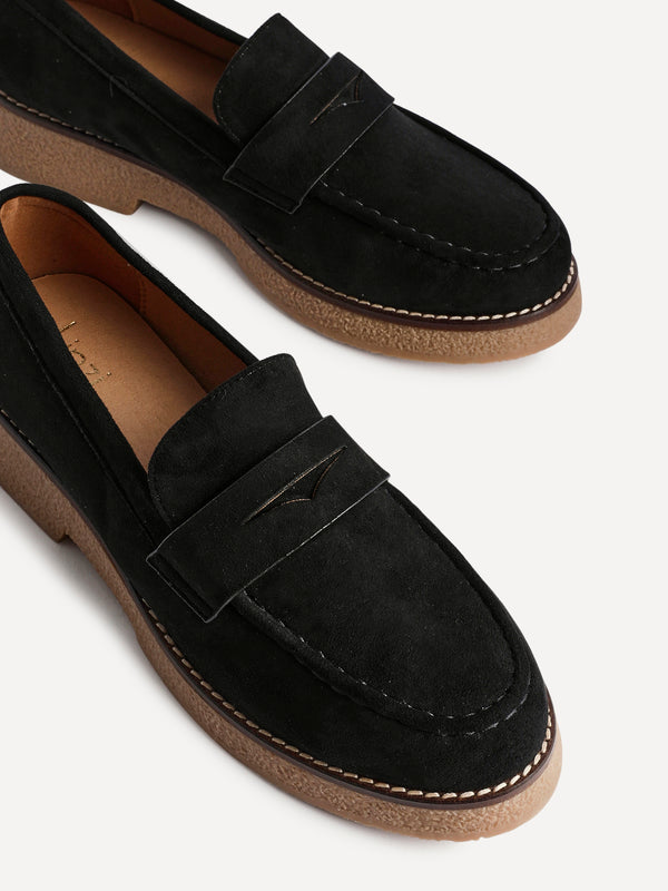 Linzi Black Suede Classic Loafer With Front Tab