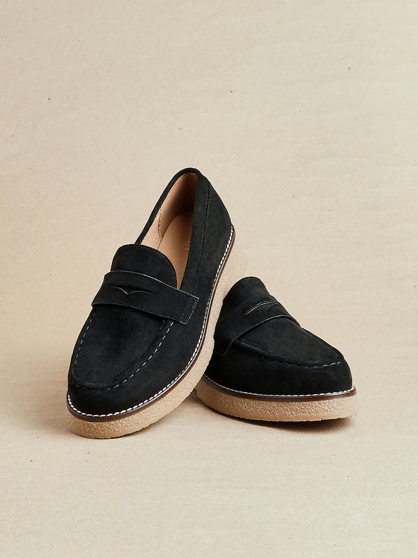 linzi Black Suede Classic Loafer With Front Tab
