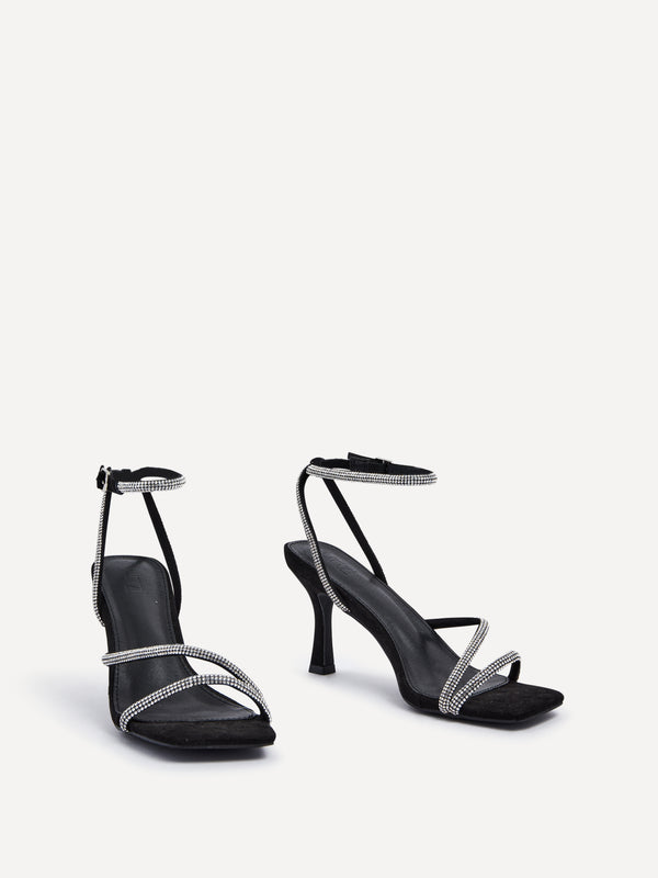 Linzi Black Suede Diamante Heeled Sandal