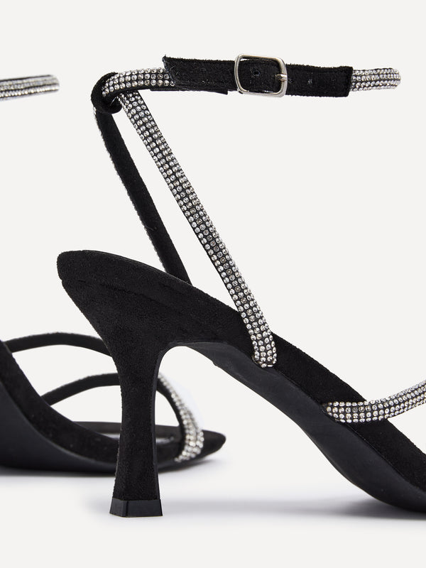 Linzi Black Suede Diamante Heeled Sandal