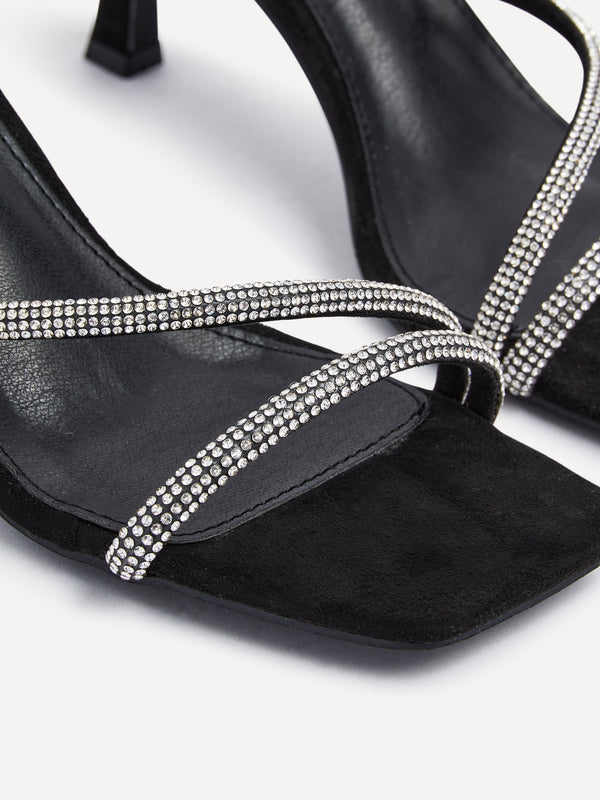 Linzi Black Suede Diamante Heeled Sandal