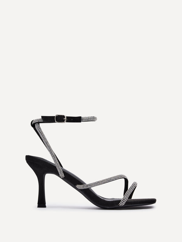 linzi Black Suede Diamante Heeled Sandal