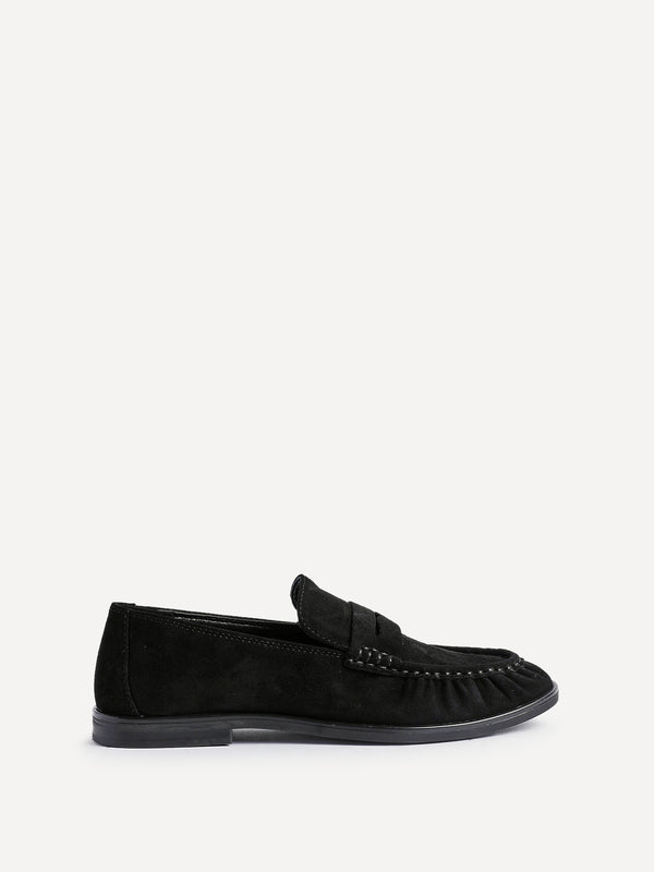 Linzi Black Suede Leather Ruched Loafer