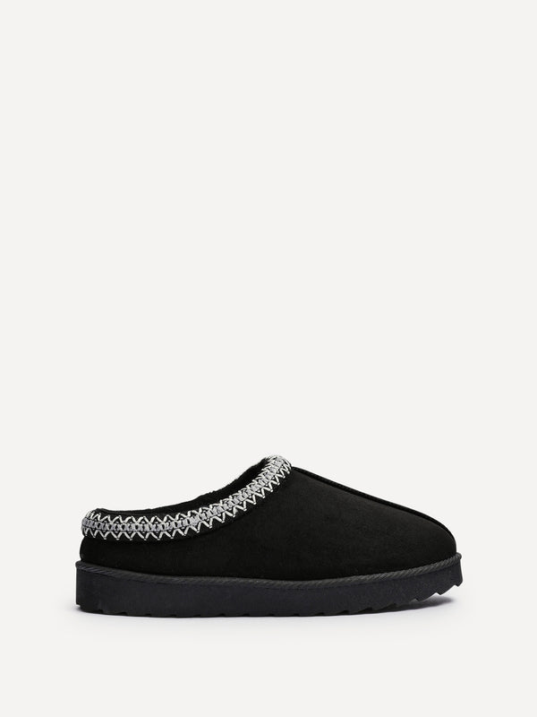 Linzi Black Suede Slipper With Aztec Detail
