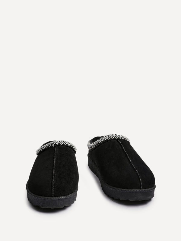 Linzi Black Suede Slipper With Aztec Detail