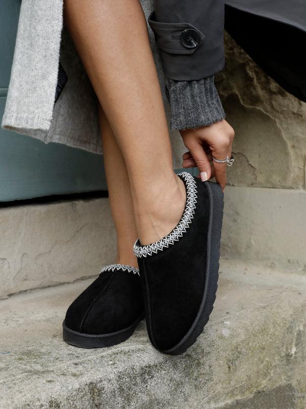 linzi Black Suede Slipper With Aztec Detail