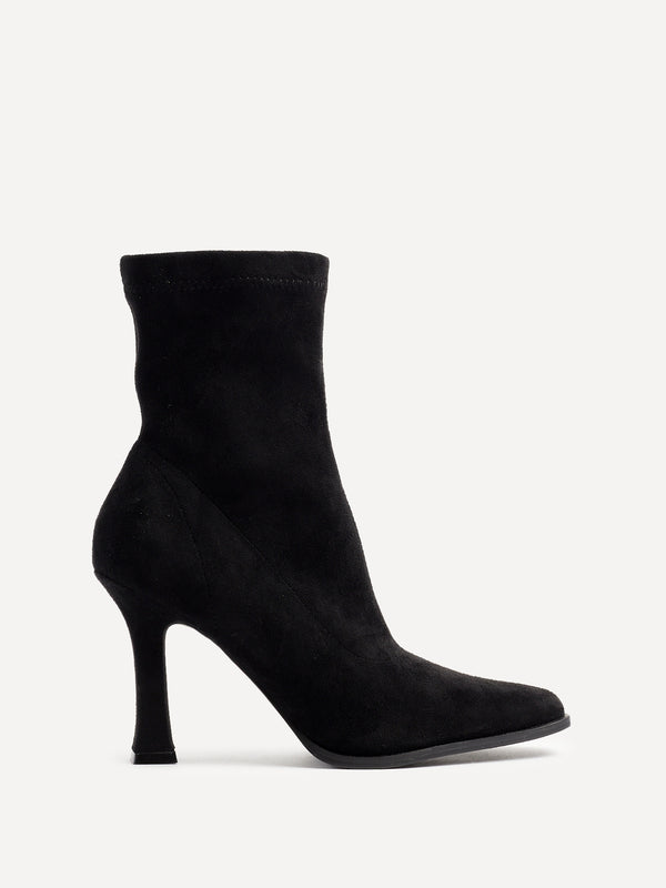 Linzi Black Suede Square Toe Heeled Sock Boot