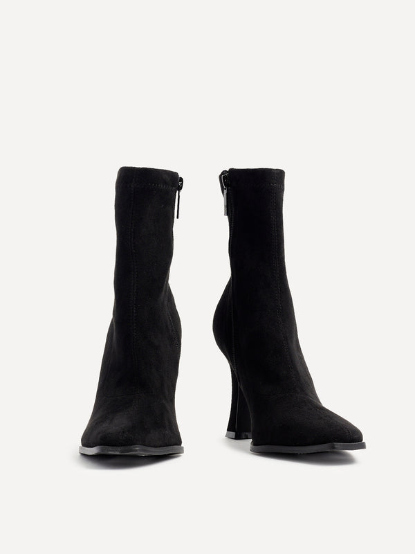 Linzi Black Suede Square Toe Heeled Sock Boot