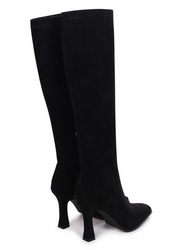 Linzi Black Suede Square Toe Heeled Sock Boot