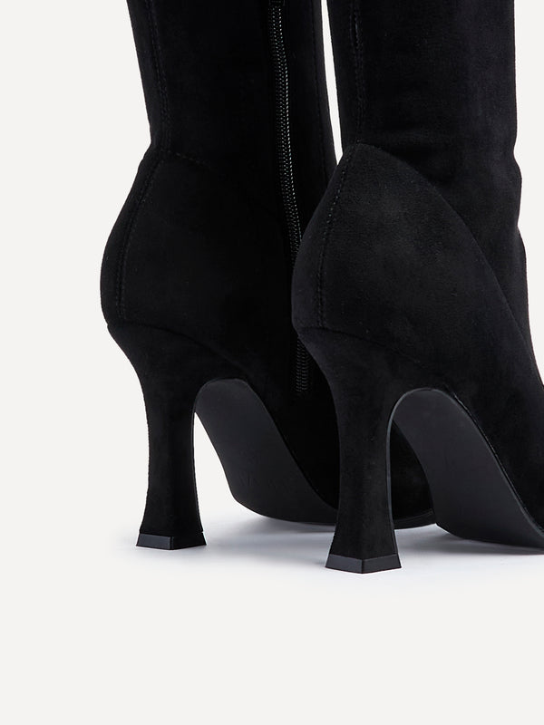 Linzi Black Suede Square Toe Knee High Heeled Boot
