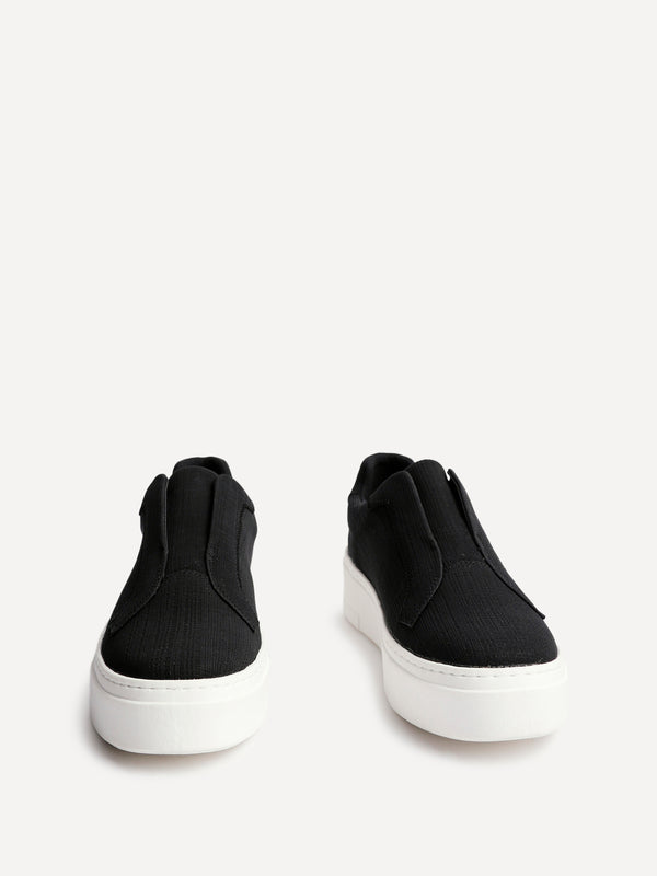 Linzi Black Textured Slip On Platform Trainers