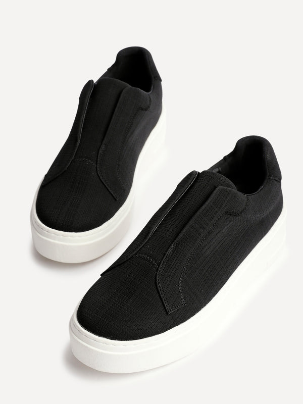 Linzi Black Textured Slip On Platform Trainers