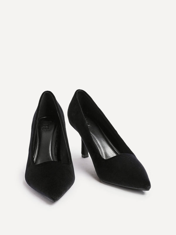 Linzi Black Velvet Classic Court Heels