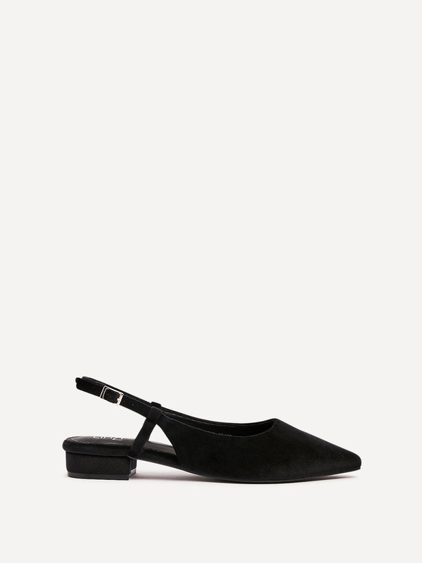Linzi Black Velvet Pointed Toe Ballet Flat
