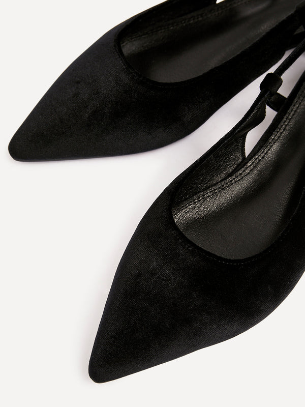 Linzi Black Velvet Pointed Toe Ballet Flat