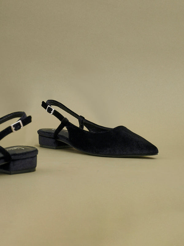 linzi Black Velvet Pointed Toe Ballet Flat