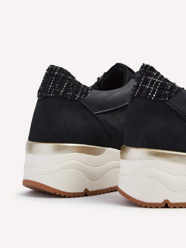Linzi Black Wedge Trainer With Mesh & Zip Detail