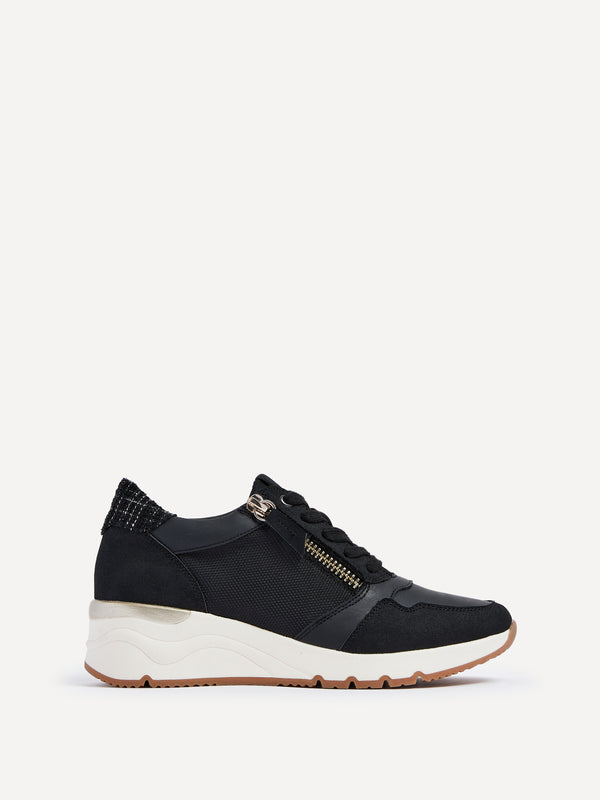 linzi Black Wedge Trainer With Mesh & Zip Detail