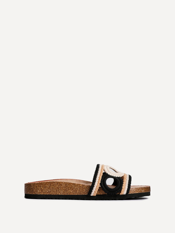 Linzi Black Woven Footbed Slider Sandals