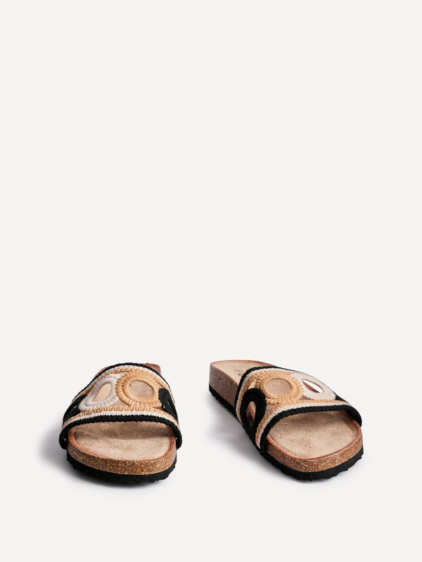 Linzi Black Woven Footbed Slider Sandals