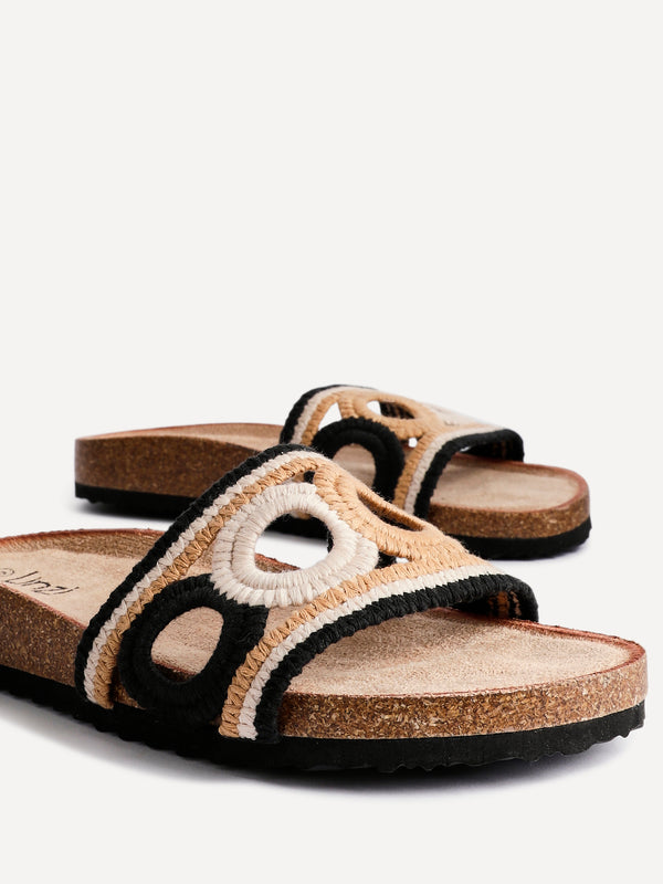 Linzi Black Woven Footbed Slider Sandals