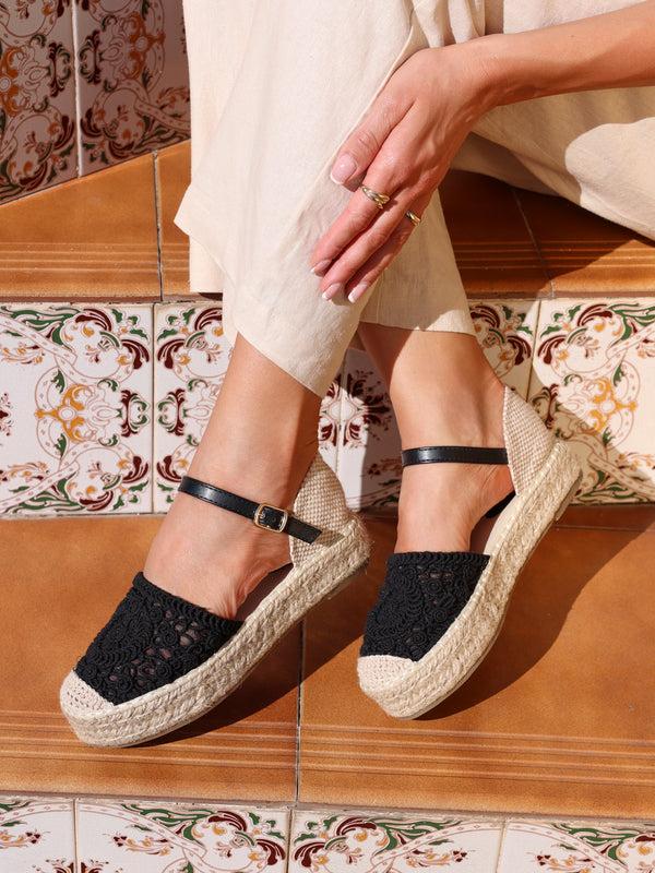 linzi Black Woven Two Part Espadrille Sandal