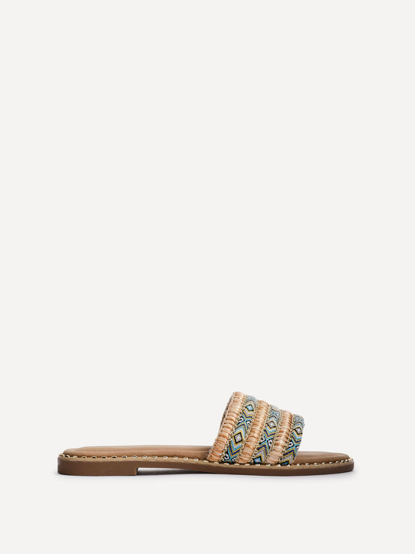 Linzi Blue Bohemian Inspired Flat Slider Sandal