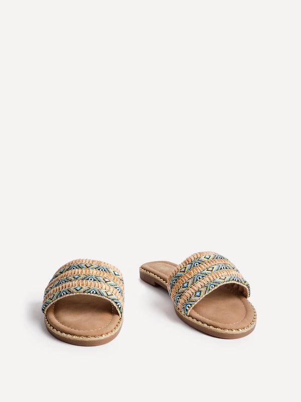 Linzi Blue Bohemian Inspired Flat Slider Sandal