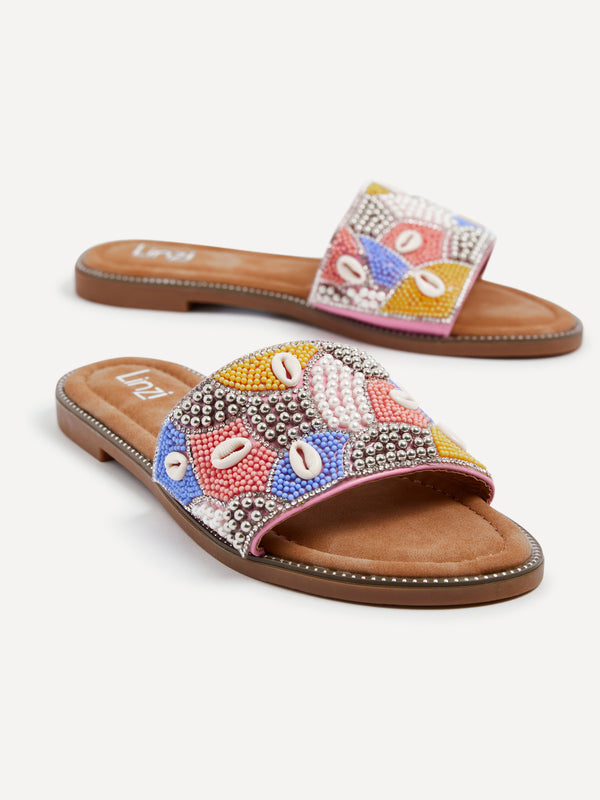 Linzi Blue & Coral Embellished Shell Slider