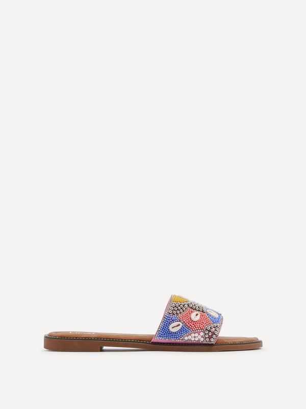 Linzi Blue & Coral Embellished Shell Slider