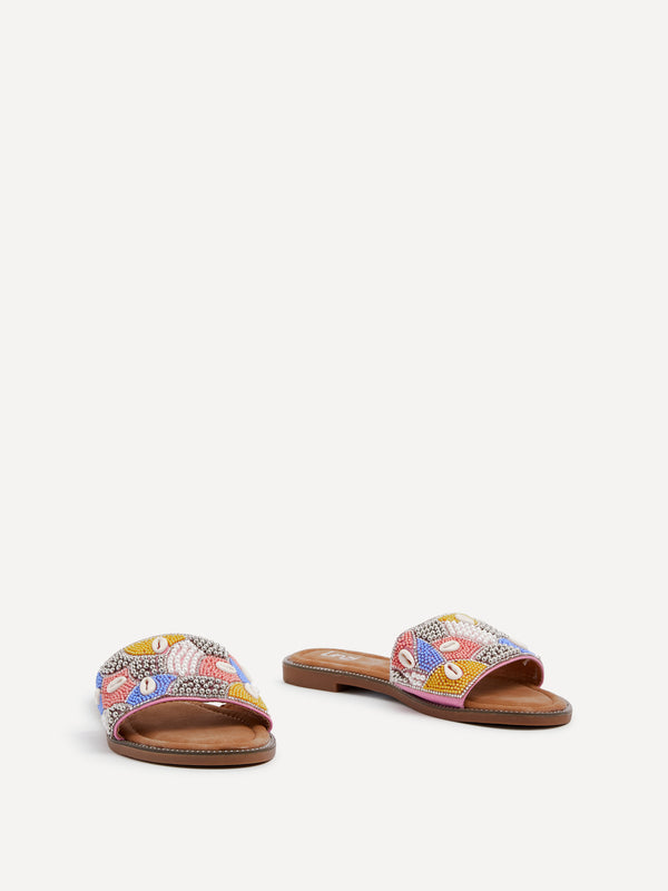 Linzi Blue & Coral Embellished Shell Slider
