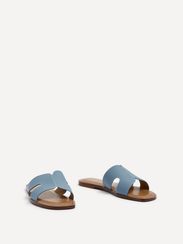 Linzi Blue Faux Leather Link Design Flat Sandal