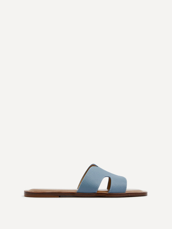 Linzi Blue Faux Leather Link Design Flat Sandal