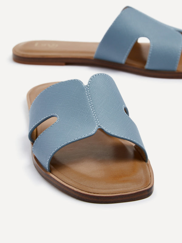 Linzi Blue Faux Leather Link Design Flat Sandal