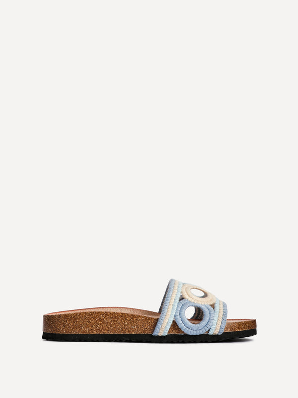 Linzi Blue Woven Footbed Flat Slider Sandals