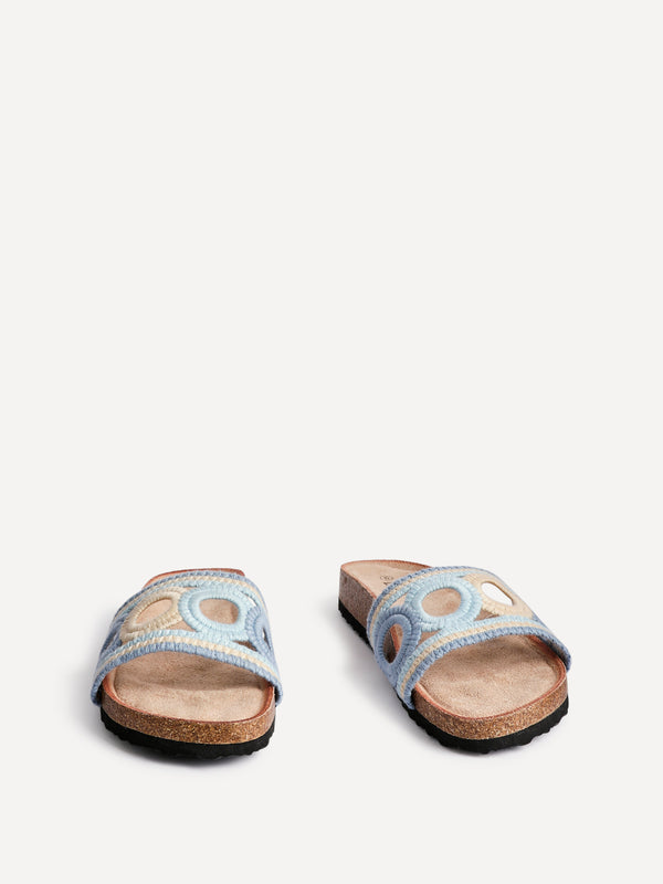 Linzi Blue Woven Footbed Flat Slider Sandals