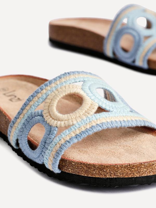 Linzi Blue Woven Footbed Flat Slider Sandals