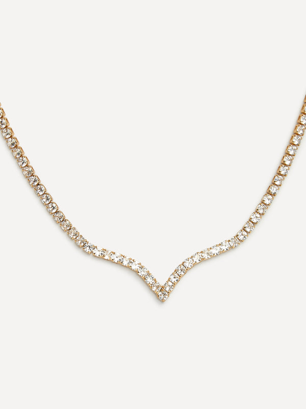 Linzi Bridal Gold V-Shape Tennis Necklace