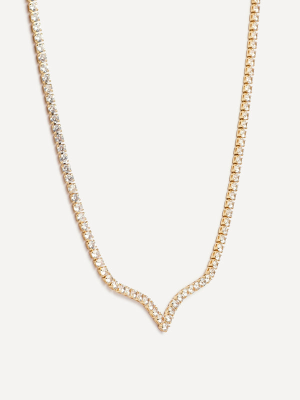 Linzi Bridal Gold V-Shape Tennis Necklace