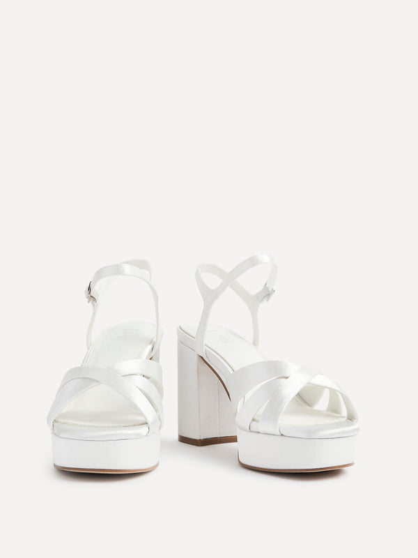 Linzi Bridal Ivory Satin Crossover Platform Heels