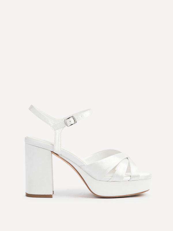 Linzi Bridal Ivory Satin Crossover Platform Heels
