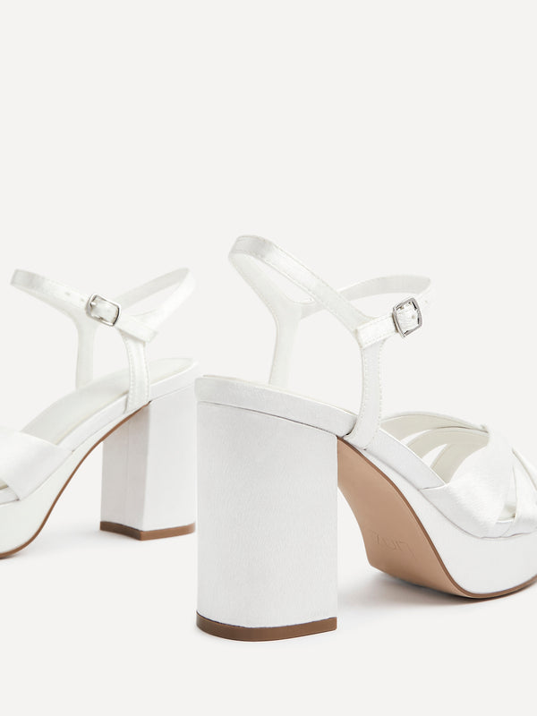 Linzi Bridal Ivory Satin Crossover Platform Heels
