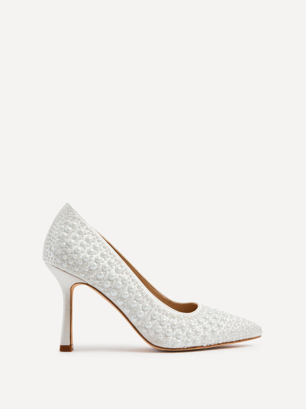 Linzi Bridal Ivory Satin Hot Fix Pearl Court Heels