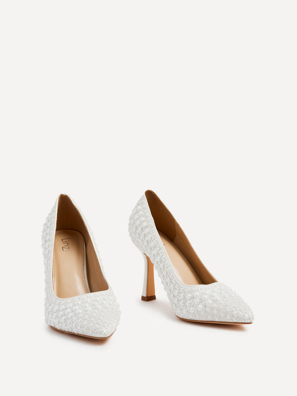 Linzi Bridal Ivory Satin Hot Fix Pearl Court Heels