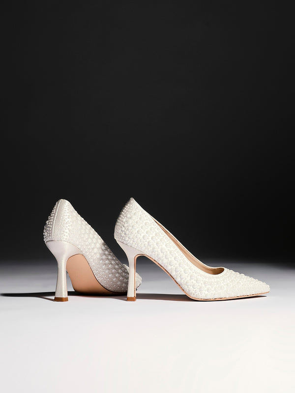 linzi Bridal Ivory Satin Hot Fix Pearl Court Heels
